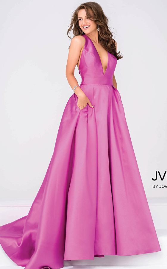 JVN47530 Purple V Neckline Bridesmaid Ballgown