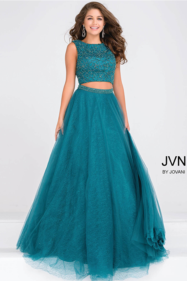 Emerald Green Embellished Bodice Two Piece Prom Ballgown JVN47919