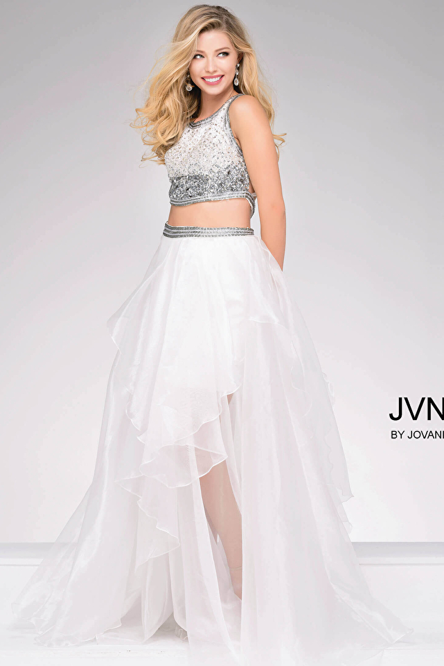Ivory Two Piece Beaded Bodice Prom Dress JVN48706