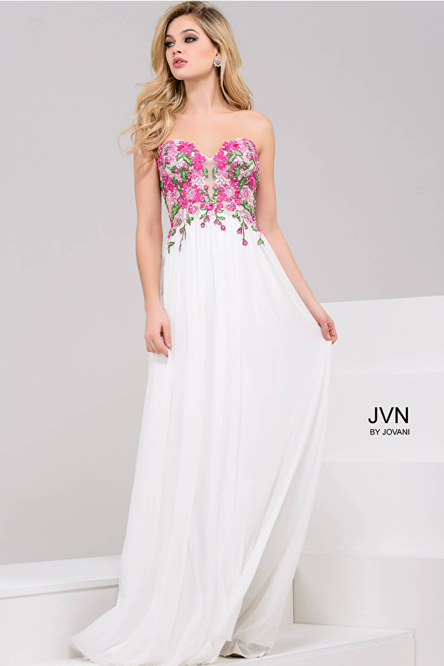 White multi Sweetheart Neck Long Prom Dress JVN50057
