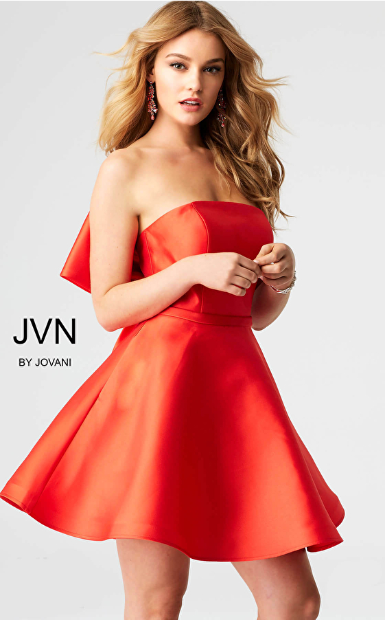 Red Strapless Fit and Flare Short Dress JVN53220