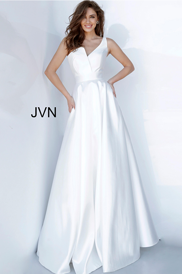 JVN3930 White A Line Mikado Prom Dress 