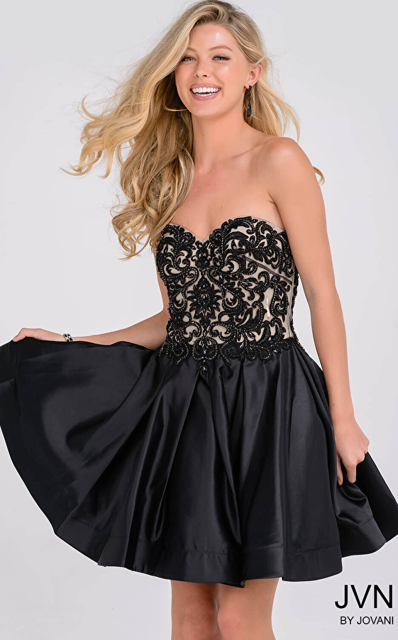 Black Sweetheart Neck Fit and Flare Homecoming Dress JVN45583