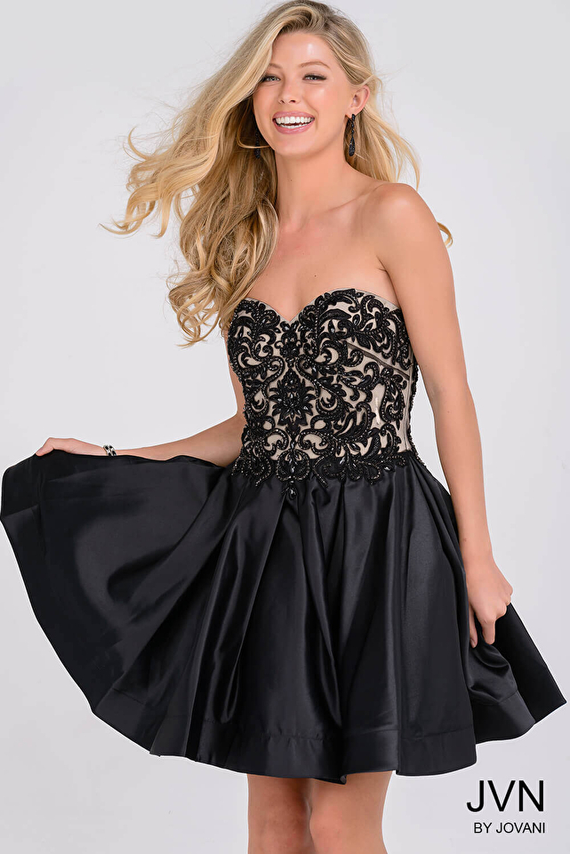 Black Sweetheart Neck Fit and Flare Homecoming Dress JVN45583
