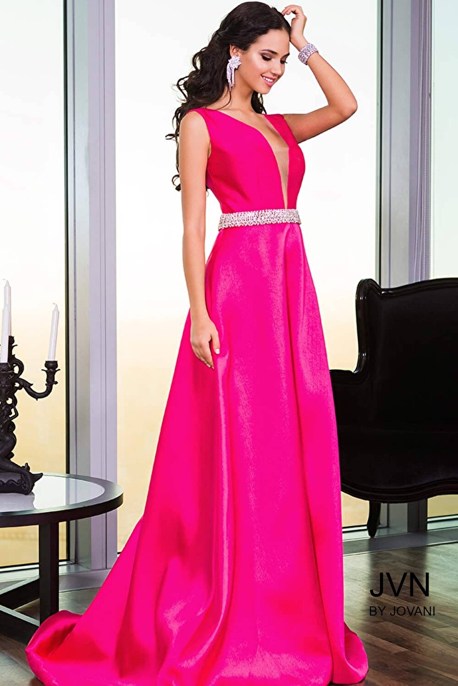 Pink Satin A-Line Dress with Embellished belt JVN22632