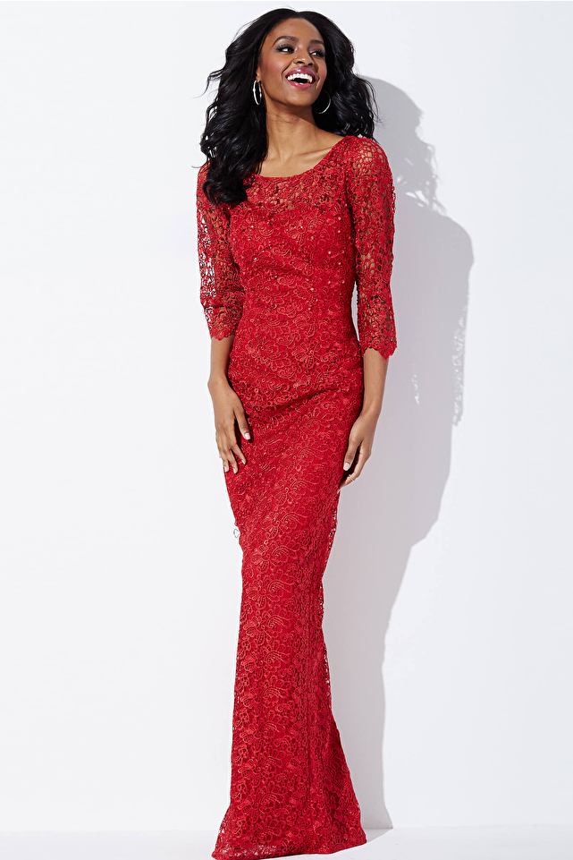 Red Long Sleeve Lace Dress JVN37217