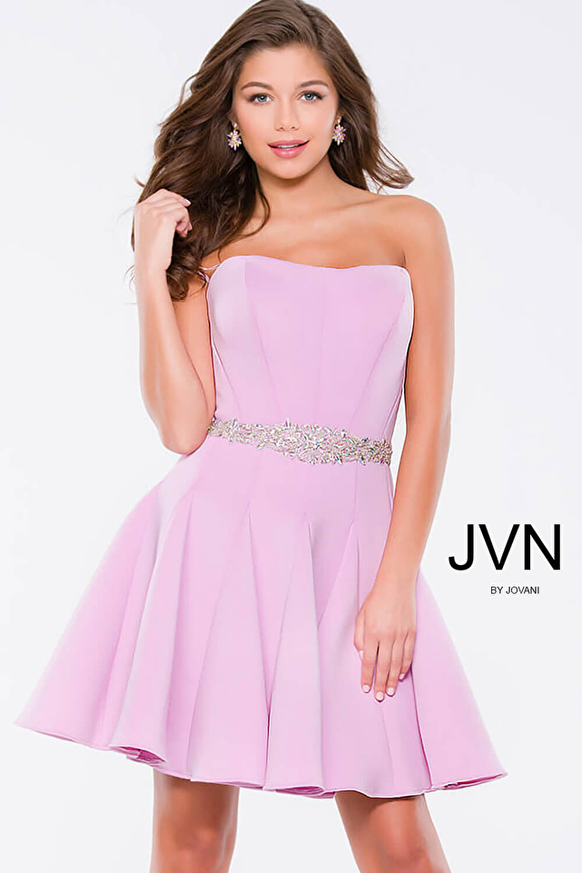 Lilac Scuba Fit and Flare Strapless Short Dress JVN36680