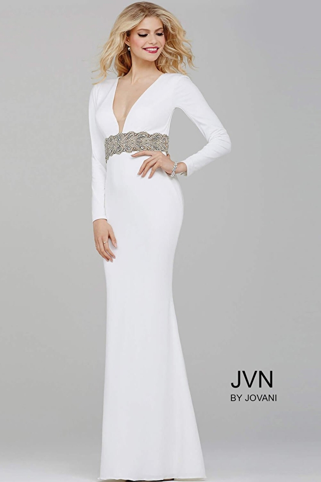 Off-White Long Sleeve Fitted Jersey Dress JVN31059 