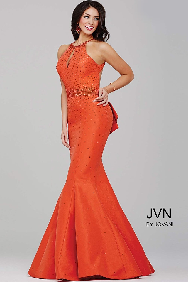 Orange Backless Prom Dress JVN33064
