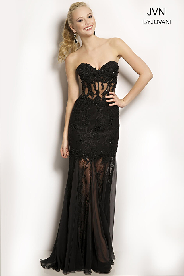 Black Strapless Prom Dress JVN98603