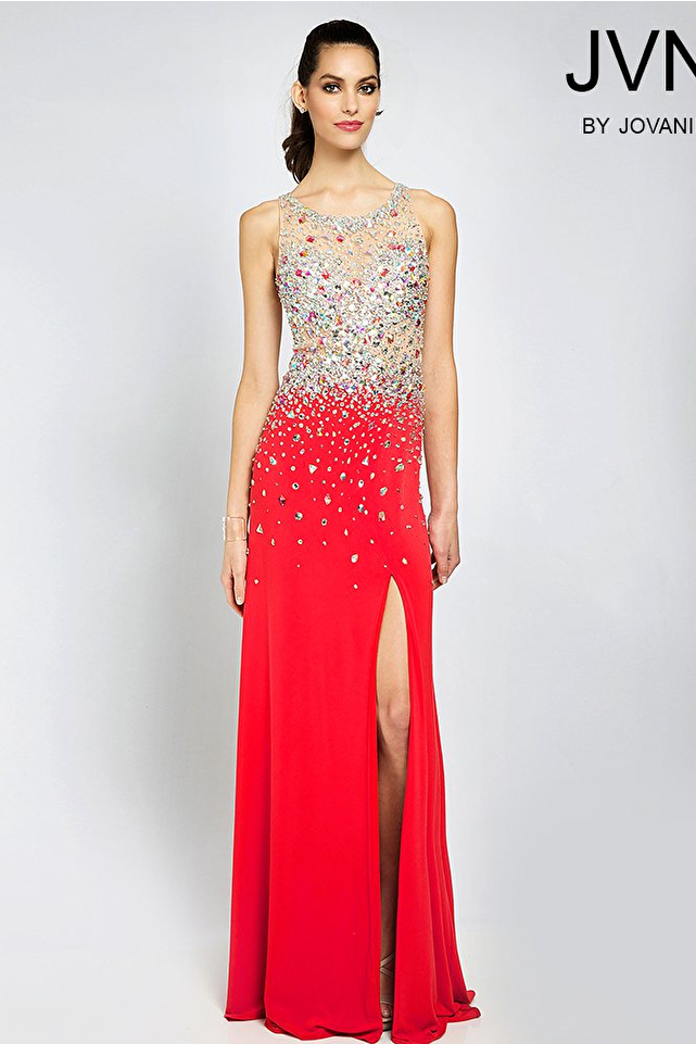 Red Jersey Crystal Embellished Dress JVN90592