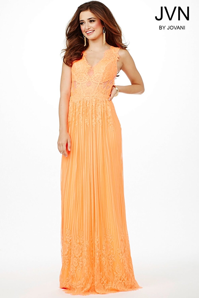 Orange Pleated Sleeveless Dress JVN22238