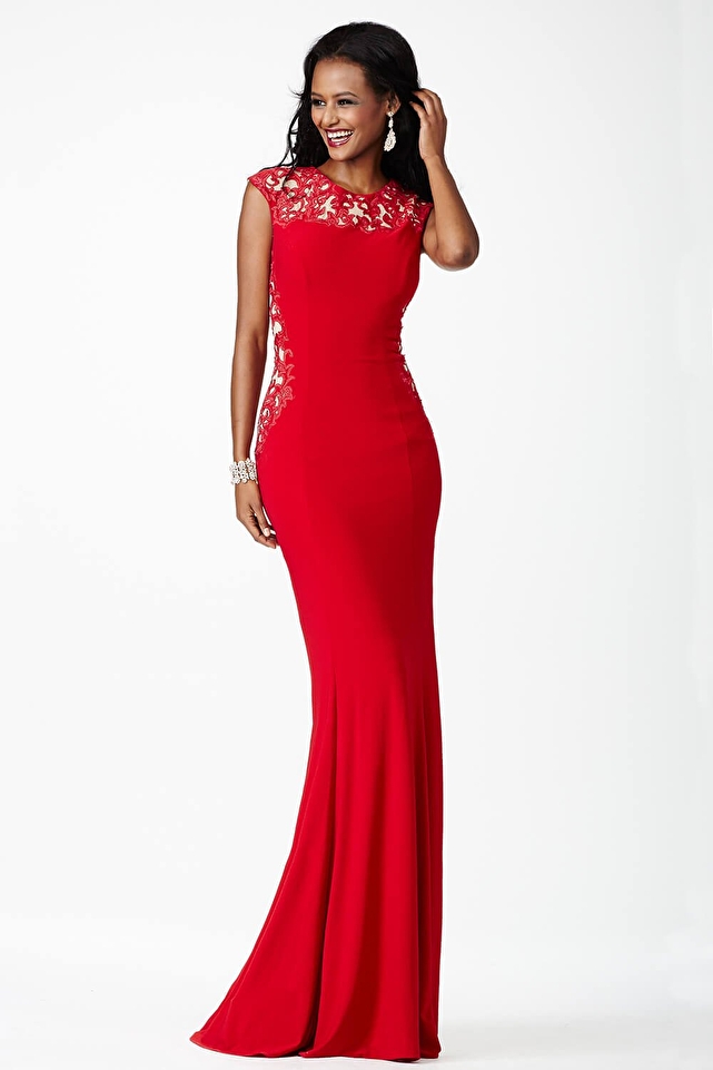 Red Cap Sleeve Prom Dress JVN21469