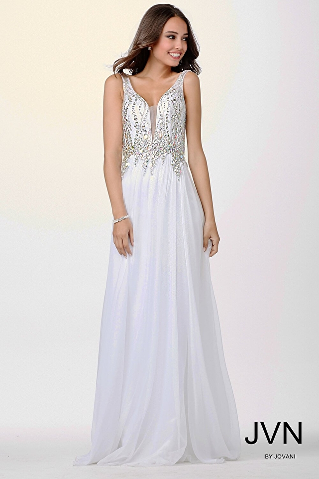 White Crystal Embellished Dress JVN22241