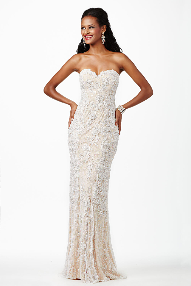 White Lace Strapless Dress JVN22457