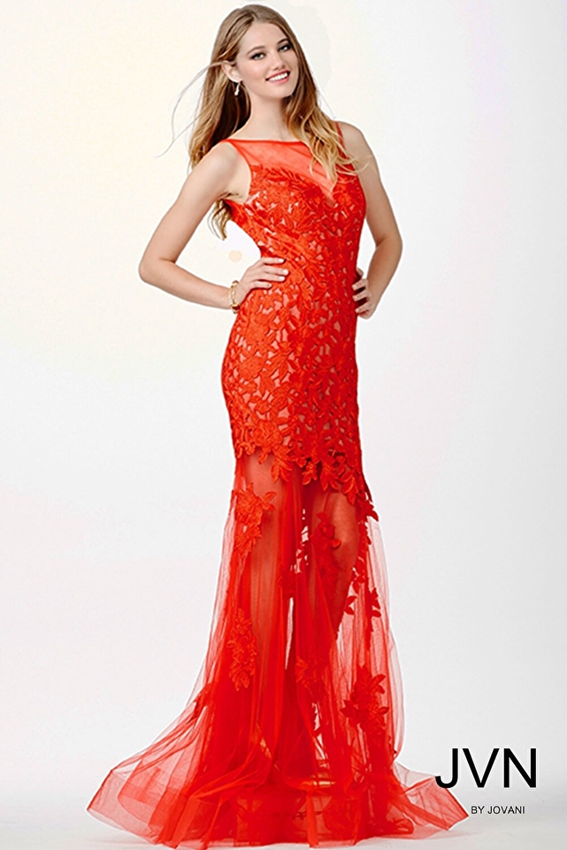 Red Sleeveless Long Prom Dress JVN23109