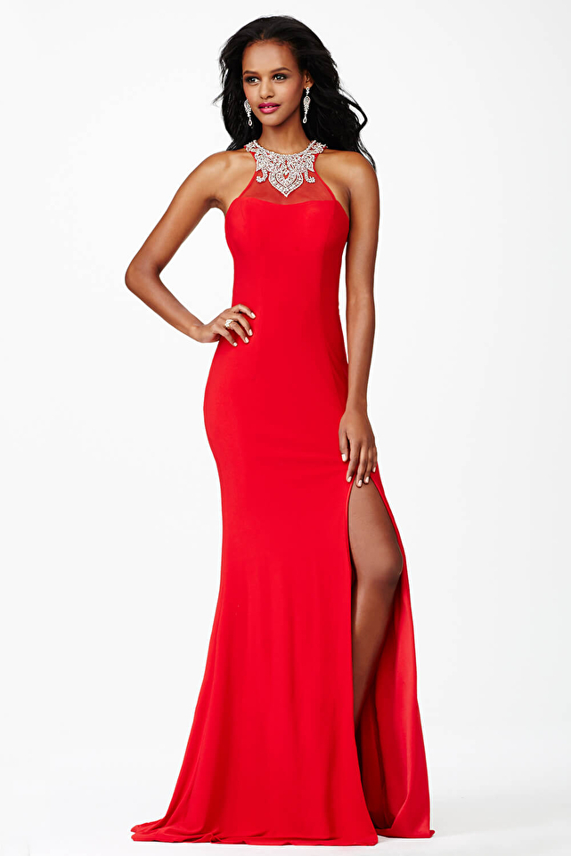 Red Fitted Jersey Dress JVN26665