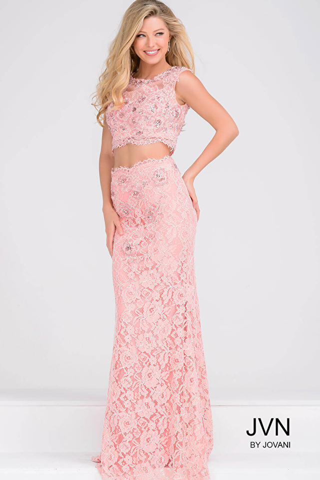 Sleeveless Two Piece Fitted Lace Dress JVN27618