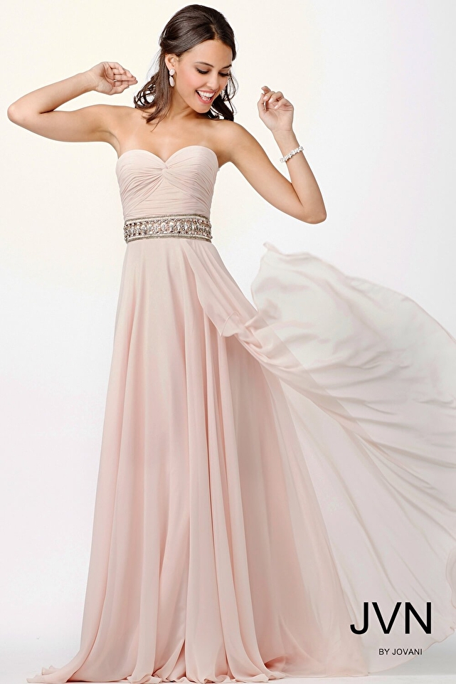 Pink Flowy Strapless Prom Dress JVN27761