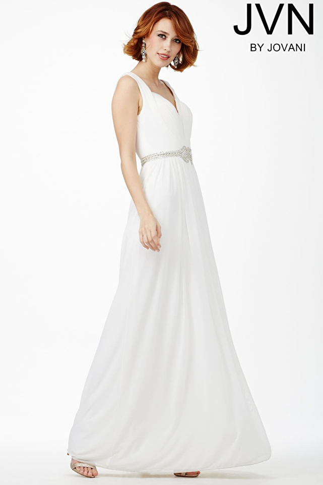 White Sleeveless Prom Dress JVN27804