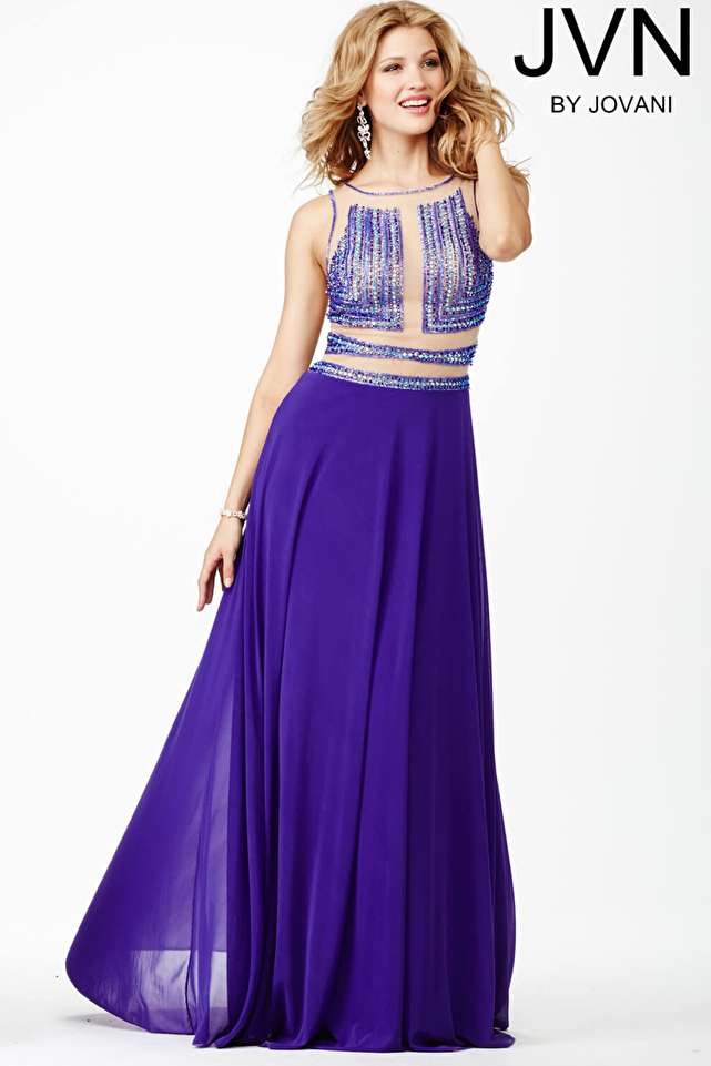 Purple Sleeveless Prom Dress JVN28064