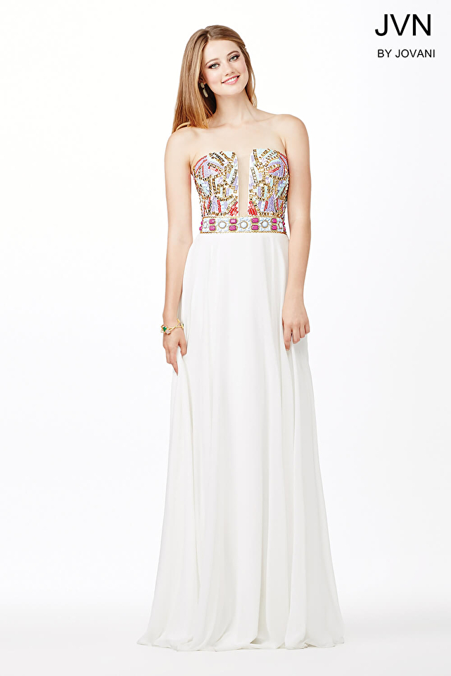 White Multi Chiffon Prom Dress JVN31751