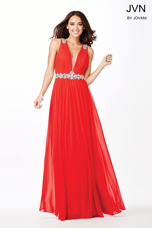 Red Crystal Embellished Dress JVN33180