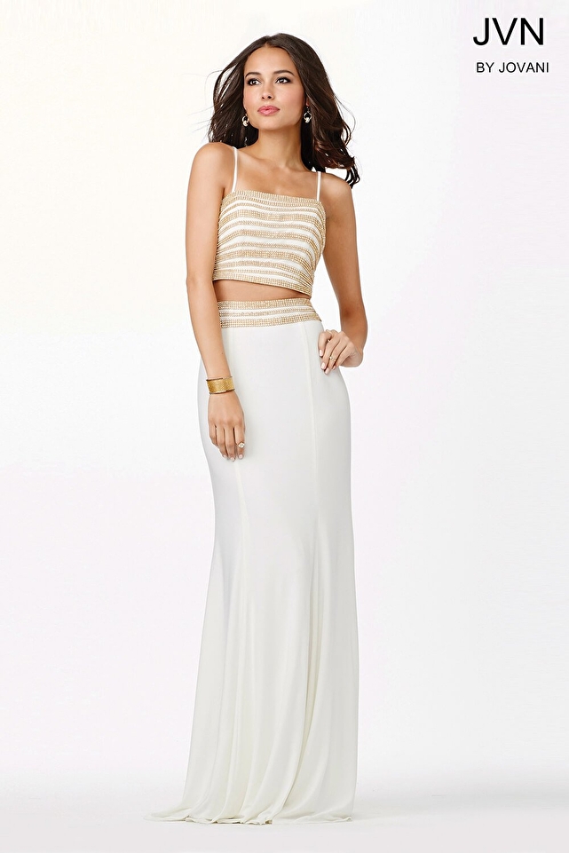 White and Gold Two-Piece Dress JVN33627