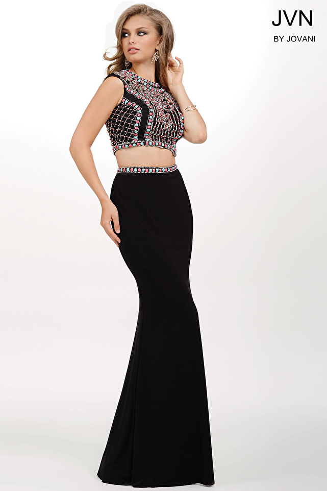 Black Two-Piece Fitted Dress JVN34015