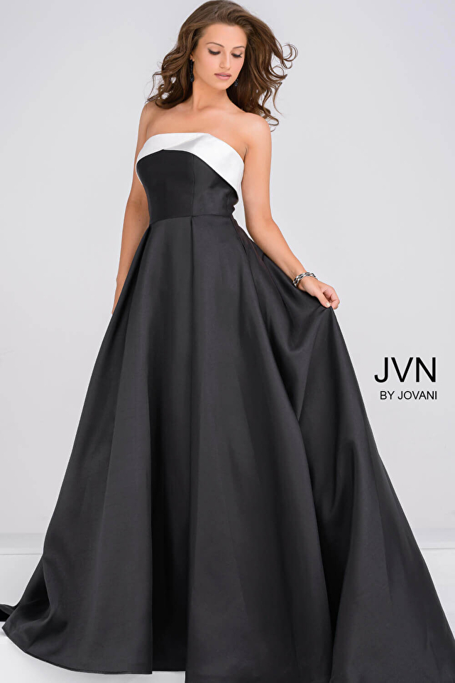 Black and White Simple A line Prom Ballgown JVN35400