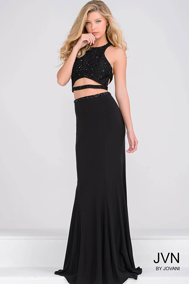 Black Sexy Two piece Fitted Prom Dress JVN40323
