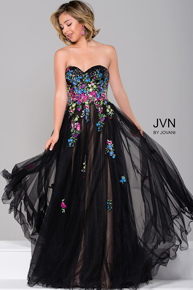 Black Multi Strapless Prom Ball Gown JVN41428