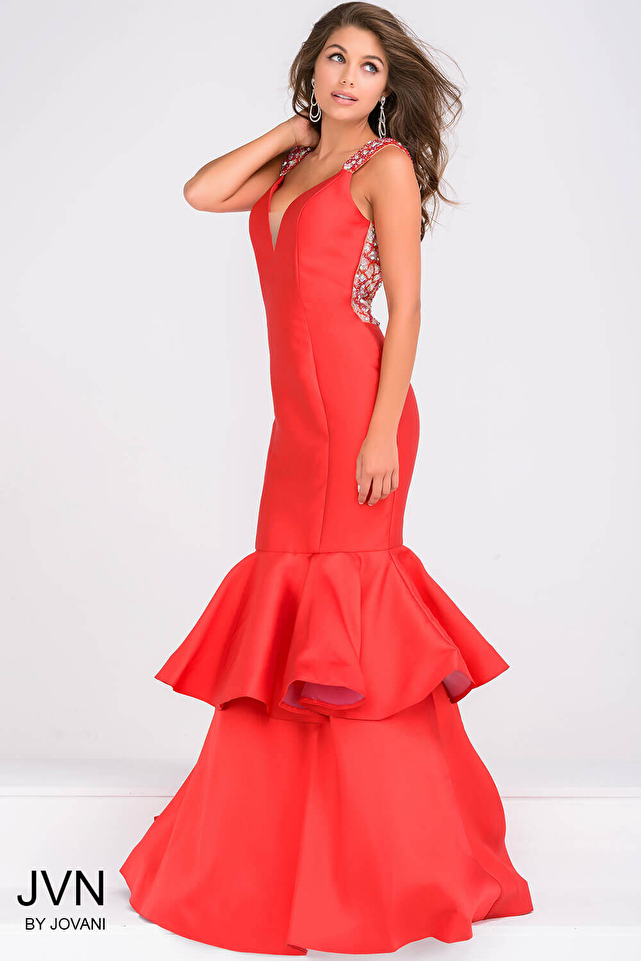 Red Open Back Mermaid Prom Dress JVN41679