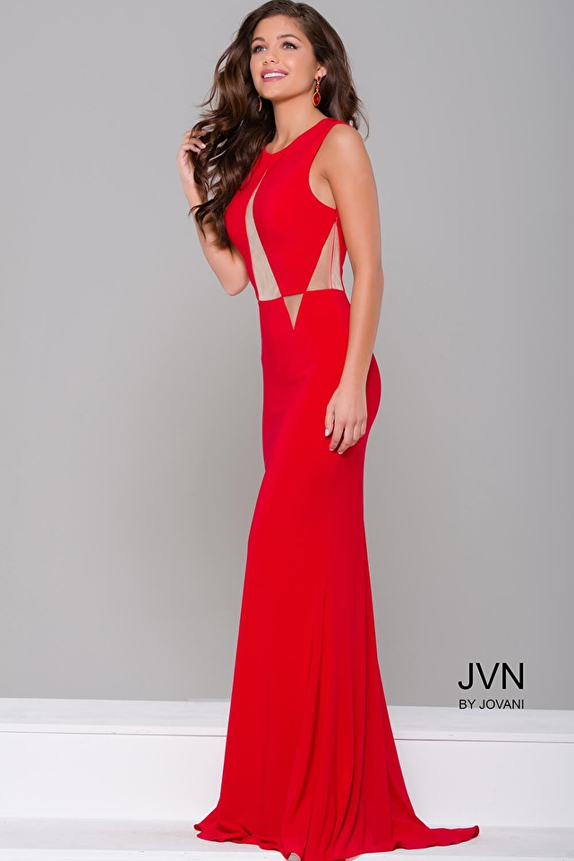 Red Fitted Sleeveless Prom Dress JVN41863