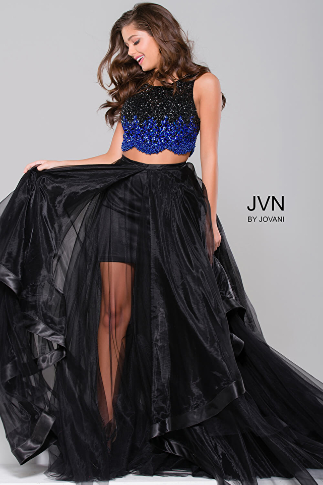 Black Two Piece Embellished Prom Dress JVN45593
