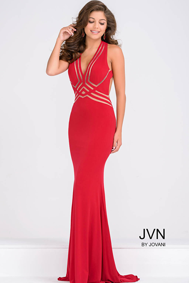 Red Jersey Fitted Long Dress JVN92479