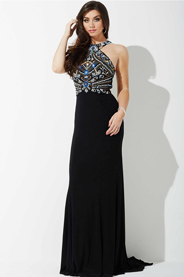 Black Fitted Jersey Prom Dress JVNP36867