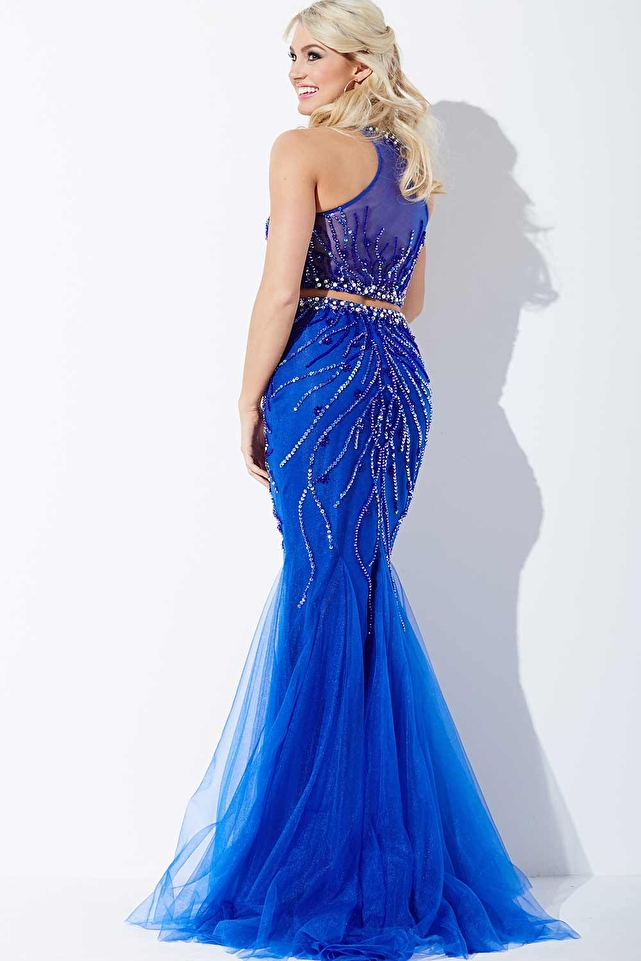 Royal Blue Two-Piece Embellished Dress JVN33698