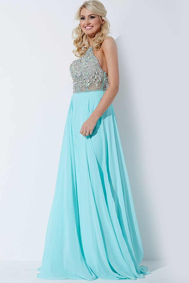 Mint Embellished Halter Prom Dress JVN37188