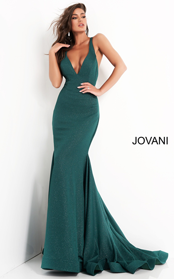 Green V Neck Jovani Prom Gown JVN00698