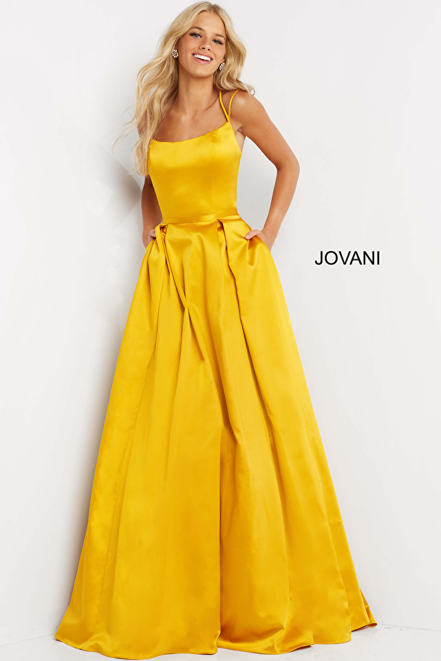 Jvn02536 Yellow Satin A Line 2022 Prom Gown