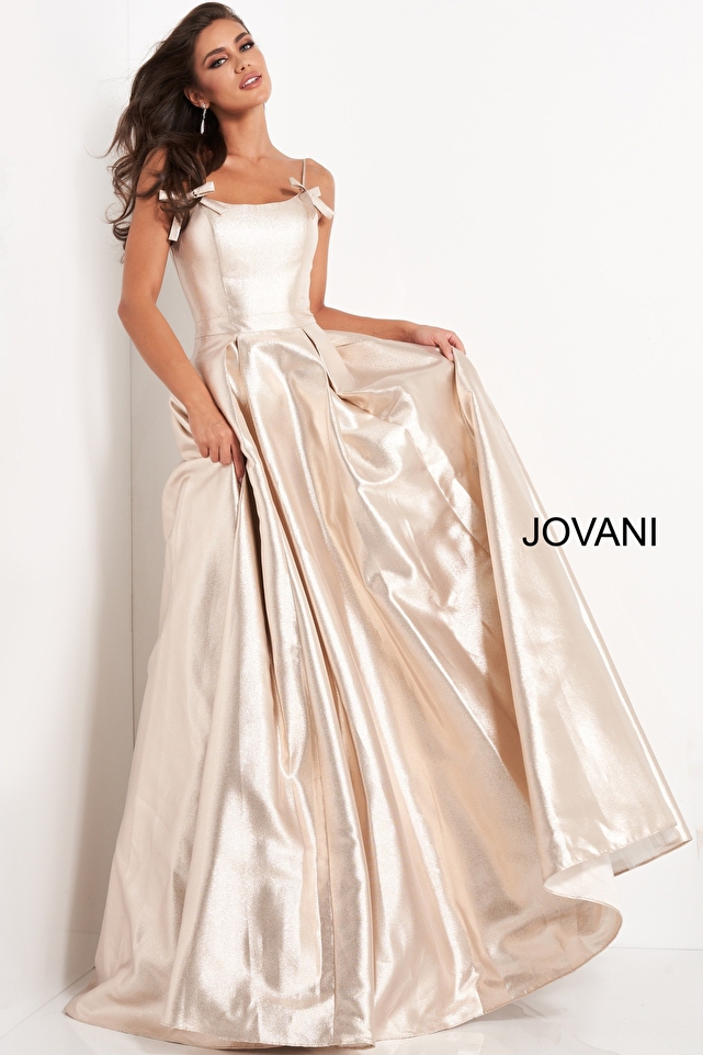 JVN03479 Nude Metallic A Line Prom Gown