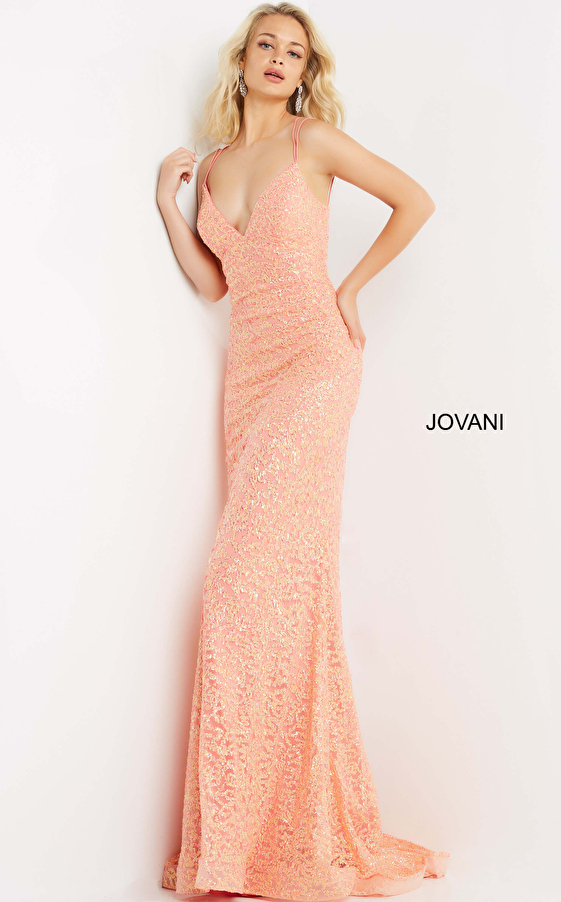 Jvn08489 Sequin Embellished Coral Prom Dress