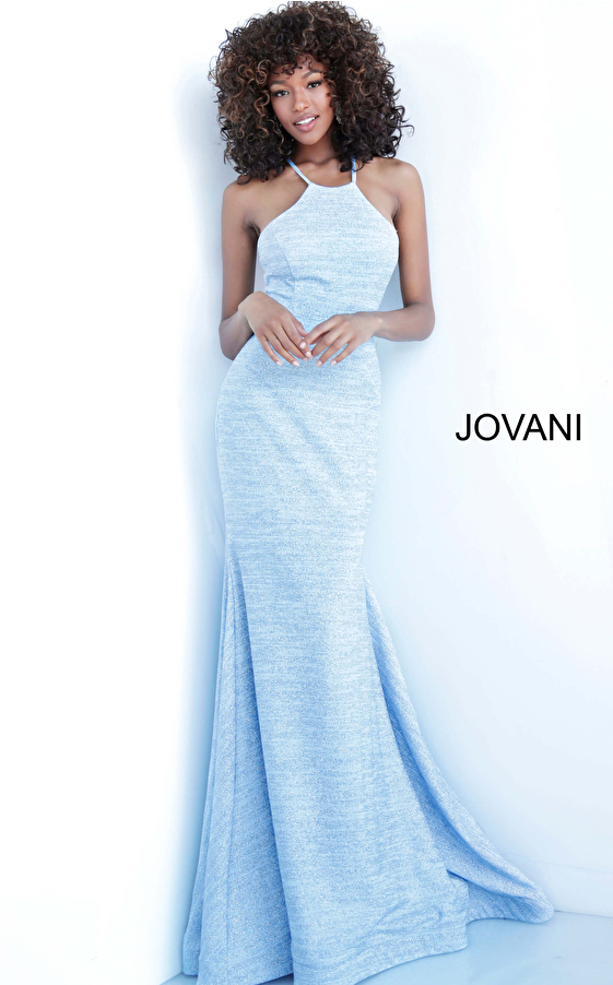 Light Blue Fitted Glitter Prom Dress JVN1139