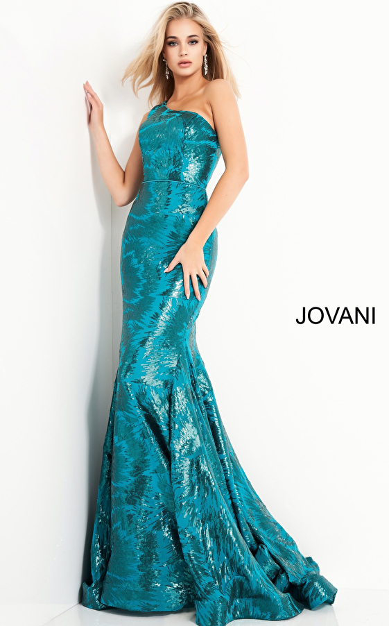 Sequin Embellished One Shoulder Prom Dress JVN1845