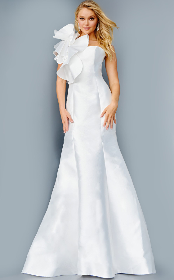 JVN00650 Ivory One Shoulder Mermaid Prom Dress