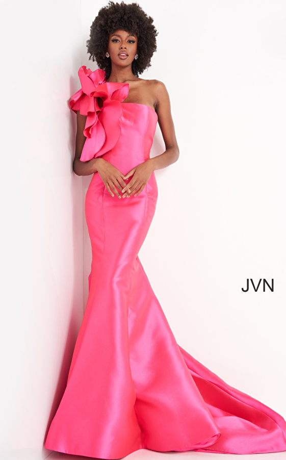 JVN00650 Fuchsia One Shoulder Mermaid Prom Dress