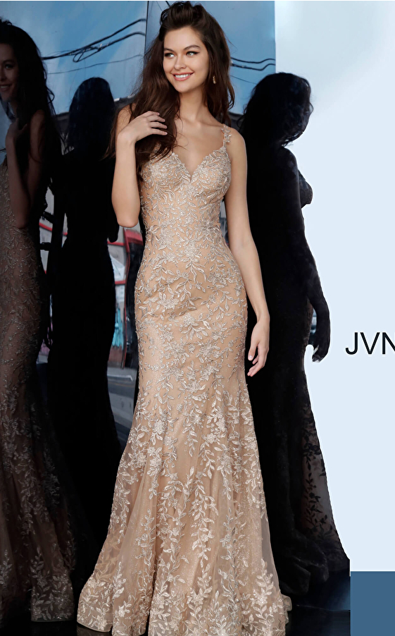 JVN00908 Gold Embroidered Sweetheart Neck Prom Dress
