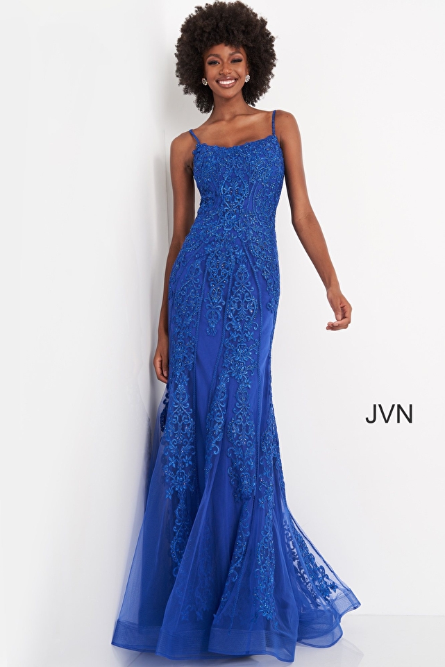 JVN02012 Spaghetti Strap Tie Back Prom Gown
