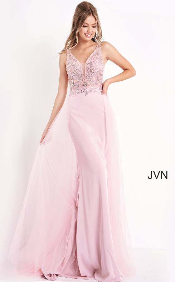 JVN02253 Pink Embellished Bodice V Back Prom Dress 